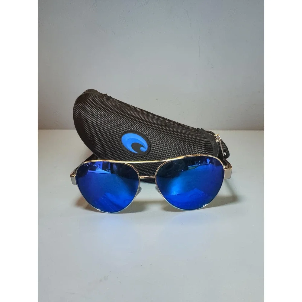 Costa Aviator Sunglasses Gold Blue Mirrored Polarized with Case